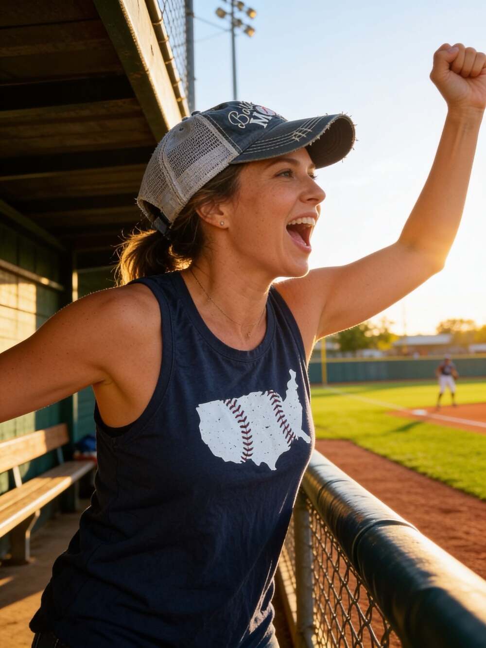 Baseballism Women's USA Baseball Graphic Tank Top M and Distressed Baseball Mom